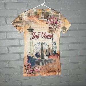 Banana Expression NY Small Short Sleeve Tee Las Vegas Print Multicolor Embellish
